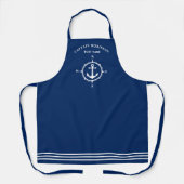 Uw kapitein en bootnaam Anchor Compass Navy Schort (Voorkant)