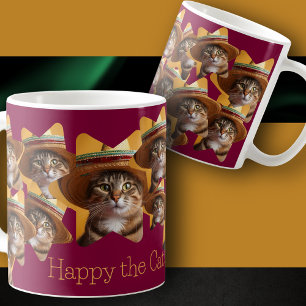 Uw kat in een collage op een koffiekopje koffiemok