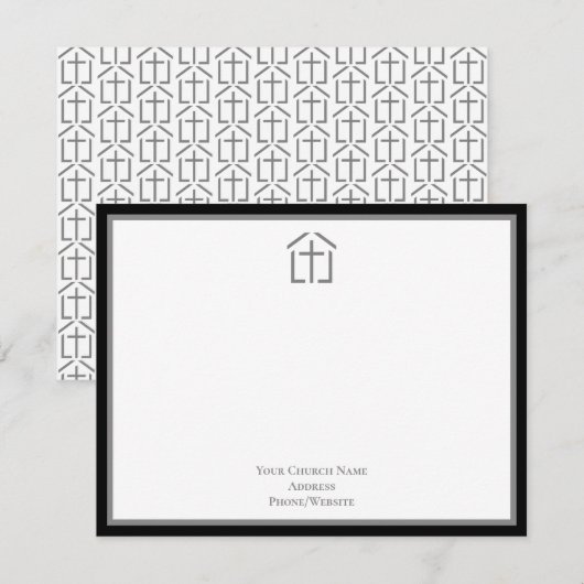 Uw kerknaam Logo Cross Grey Note Kaart Notitiekaartje (Voorkant / Achterkant)