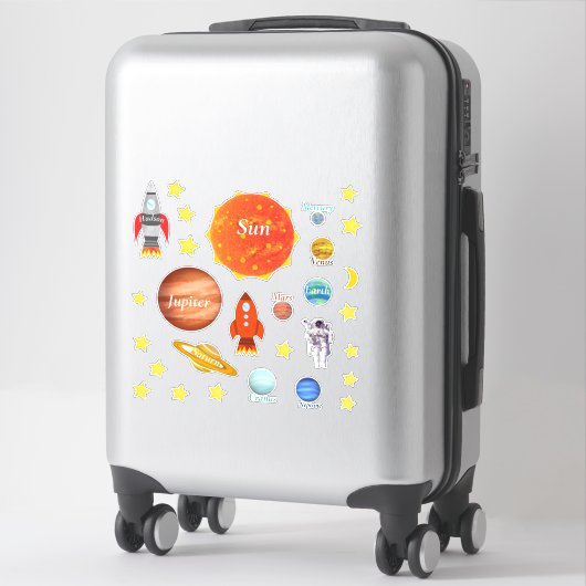 Uw kindernaam Planets Spaceships Solar System Sticker (Koffer)