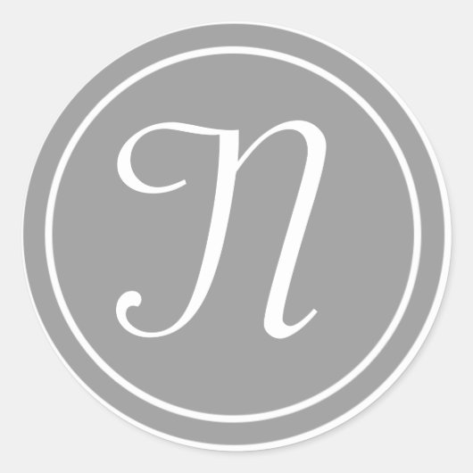 Uw Letter, Custom Monogram N Initiaal Grey Ronde Sticker (Voorkant)