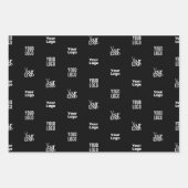 Uw Logo | 3 Logo Pattern Design Bewerkbaar Zwart Inpakpapier Vel (Voorkant 2)