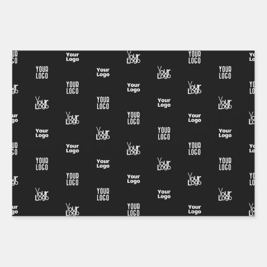 Uw Logo | 3 Logo Pattern Design Bewerkbaar Zwart Inpakpapier Vel (Voorkant)