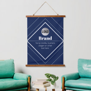 Uw Logo & Aanpasbaar Modern Design Marineblauw Hangend Wandkleed