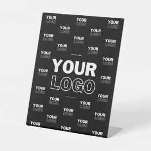 Uw Logo & achtergrond die Logo herhalen Zwart Reclamebord Met Voetstuk