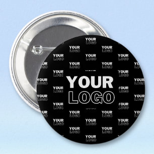 Uw Logo & Achtergrond Herhalend Logo   Zwart Ronde Button 5,7 Cm