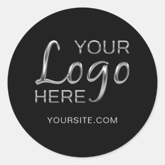 Uw logo-afbeelding en tekst zwart ronde sticker