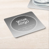 Uw Logo & Bewerkbare Tekst | Donkergrijze Gradiënt Vierkante Kartonnen Onderzetter (Schuin)