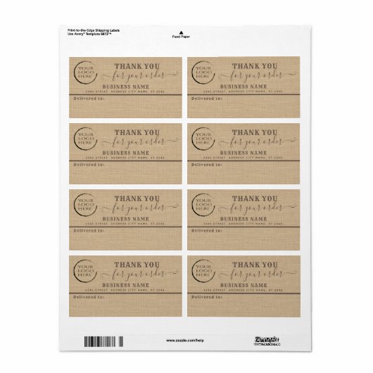 Uw logo burlap bedankt uw zakelijke mailinglabel etiket (Full Sheet)