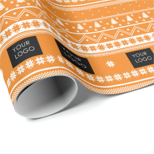 Uw Logo Business Nordic Kerstpattern Sinaasappel Cadeaupapier