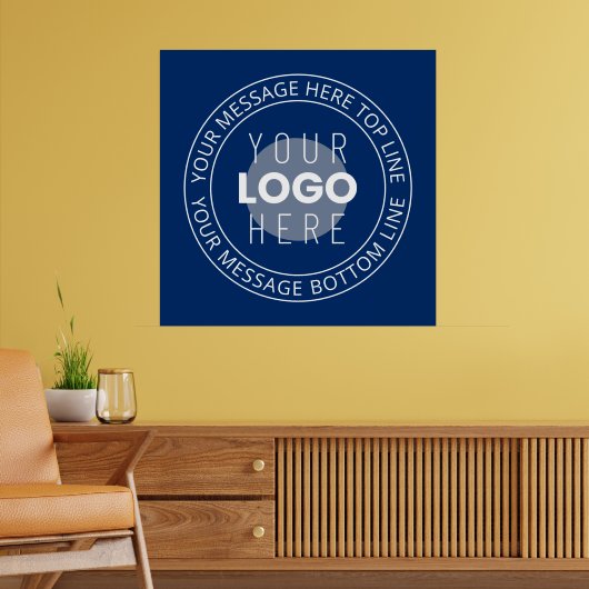 Uw Logo &  circulaire tekst | Marine Blauw Poster (Woonkamer 2)