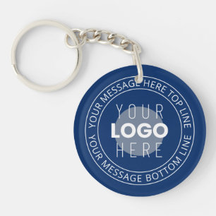 Uw Logo & circulaire tekst Marine Blauw Sleutelhanger