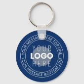 Uw Logo & circulaire tekst | Marine Blauw Sleutelhanger (Voorkant)