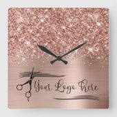 Uw Logo Glitterig Roze Goud Glam Vierkante Klok (Voorkant)