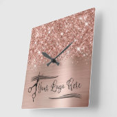 Uw Logo Glitterig Roze Goud Glam Vierkante Klok (Hoek)