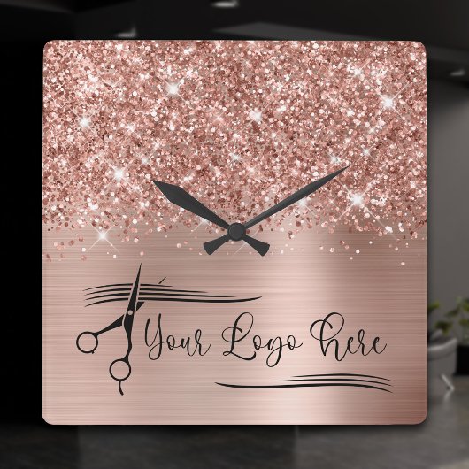 Uw Logo Glitterig Roze Goud Glam Vierkante Klok