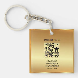 Uw Logo Gold QR-code dubbelzijdig vierkant Sleutelhanger
