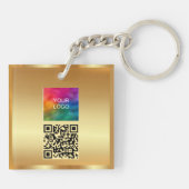 Uw Logo Gold QR-code dubbelzijdig vierkant Sleutelhanger (Achterkant)