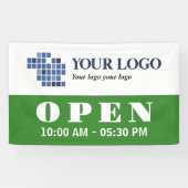 Uw Logo Green Open Business openingstijden Spandoek (Horizontaal)