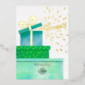 Uw Logo groene cadeautjes voor business Happy Birt Folie Uitnodiging (Voorkant)