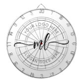 Uw Logo Hier Elegant Monogram Zwart-wit Dartbord (Voorkant)