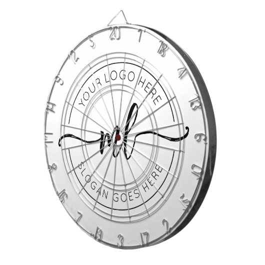 Uw Logo Hier Elegant Monogram Zwart-wit Dartbord (Voorkant Rechts)