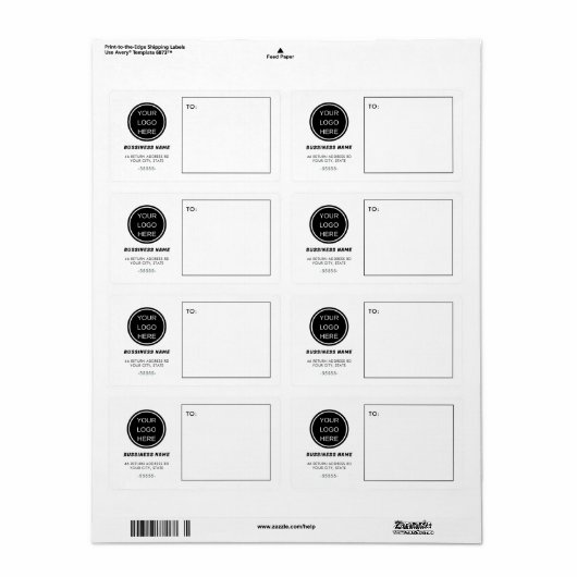 Uw Logo Hier l Zwart Wit Zakelijke Verzending Etiket (Full Sheet)