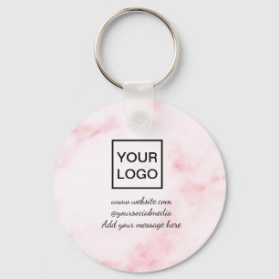 Uw logo hier witte, eenvoudige, kleine PINK MARBLE Sleutelhanger