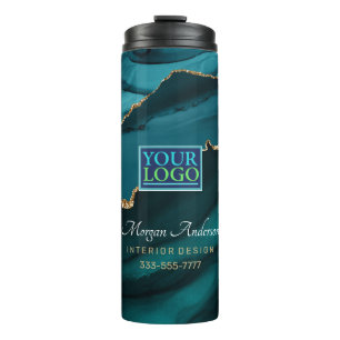 Uw logo/kunst/foto, elegant, teal agaat & goud thermosbeker