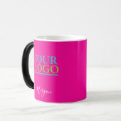 Uw Logo/kunst/foto, naam wit script, heet roze Magische Mok (Voorkant links)