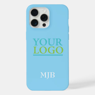 Uw Logo/kunst/foto, wit monogram, baby blauw iPhone 15 Pro Max Hoesje