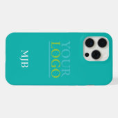 Uw Logo/kunst/foto, wit monogram, Blauwgroen iPhone Hoesje (Achterkant horizontaal)