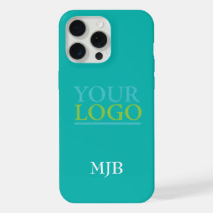 Uw Logo/kunst/foto, wit monogram, Blauwgroen iPhone 15 Pro Max Hoesje