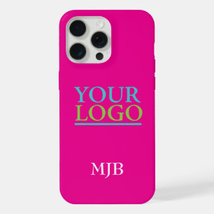 Uw Logo/kunst/foto, wit monogram, heet roze iPhone 15 Pro Max Hoesje