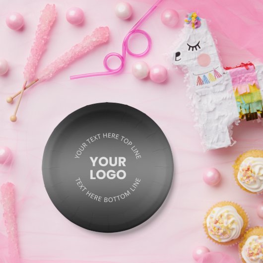 Uw Logo met bewerkbaar zwart-wit verloop Papieren Bordje (Feest)