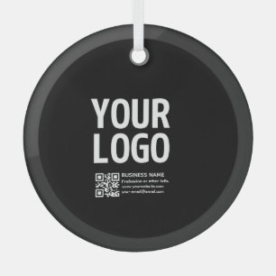 Uw logo met bewerkbare QR-code en tekst Glas Ornament