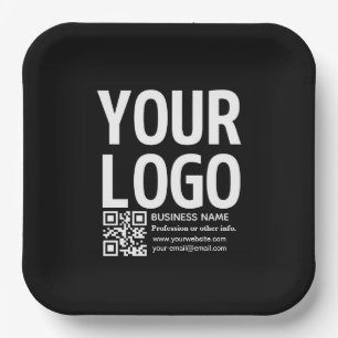Uw logo met bewerkbare QR-code en tekst Papieren Bordje