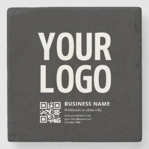Uw logo met bewerkbare QR-code en tekst Stenen Onderzetter