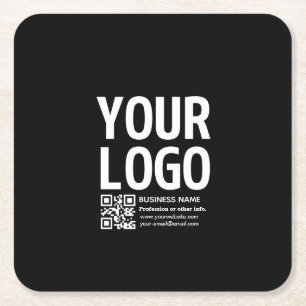 Uw logo met bewerkbare QR-code en tekst Vierkante Kartonnen Onderzetter