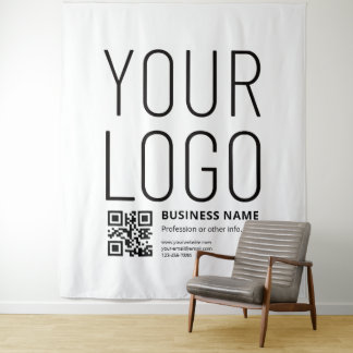 Uw logo met bewerkbare QR-code en tekst Wandkleed