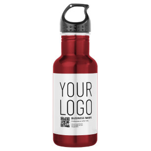 Uw logo met bewerkbare QR-code en tekst Waterfles