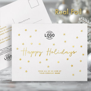Uw Logo minimalistische Gold Stars Business Feestd Folie Feestdagen Briefkaart