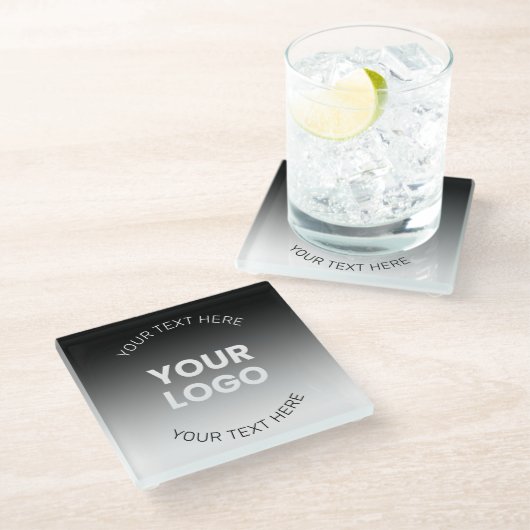 Uw Logo | Modern bewerkbaar zwart-wit verloop Glazen Onderzetter (Schuin)