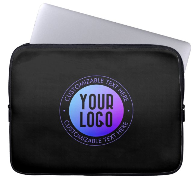Uw Logo & Modern blauw & Paarse Ombre Gradient Laptop Sleeve (Voorkant)