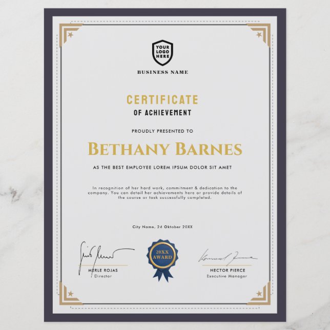 Uw logo | Multifunctionele toekenning van een cert (Voorkant)