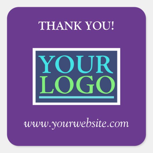 Uw Logo, naam en website, Paars Vierkante Sticker (Voorkant)