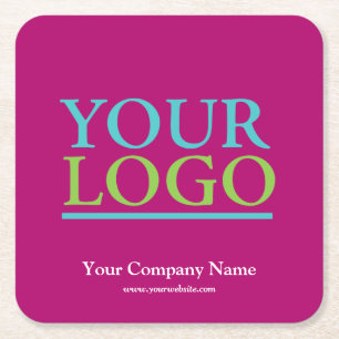 Uw Logo, naam & website Promo, Fuchsia Vierkante Kartonnen Onderzetter
