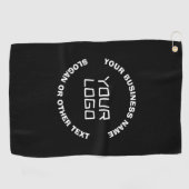 Uw Logo of Afbeelding en bewerkbare tekst | Zwart Golfhanddoek (Horizontaal)