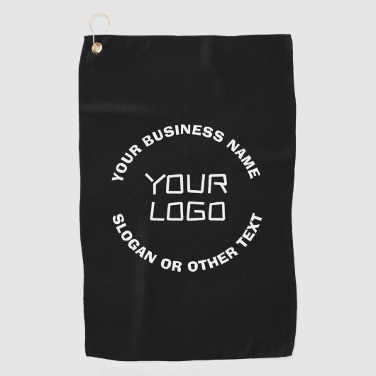 Uw Logo of Afbeelding en bewerkbare tekst | Zwart Golfhanddoek (Voorkant)