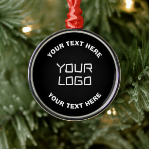 Uw Logo of Afbeelding en bewerkbare tekst   Zwart  Metalen Ornament